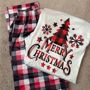 Festive White Tee with Plaid Tree Design